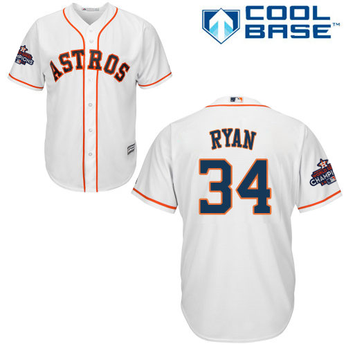 Astros #34 Nolan Ryan White Cool Base World Series Champions Stitched Youth MLB Jersey - Click Image to Close